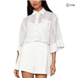 BCBGMaxAzria White Lace Button-Up Blouse